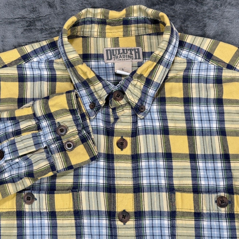 Duluth Trading Co Button Down Shirt Mens Large‎ Yellow Plaid